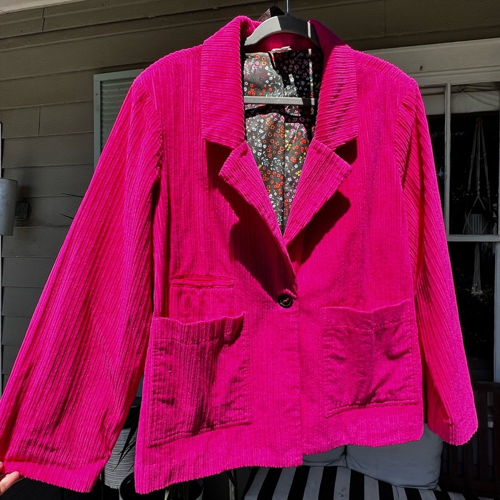 Ivy Jane Fuchsia Pink Corduroy Blazer Jacket XL Floral Lined Cotton 130192